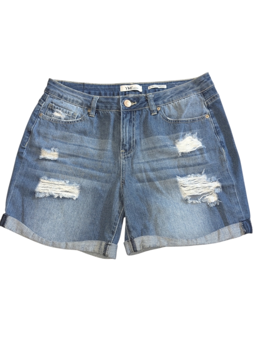 YMI Dream Distressed Denim Roll-Cuff Shorts. Size 11